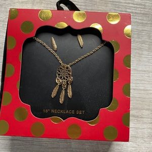 Dream catcher feather necklace earring set